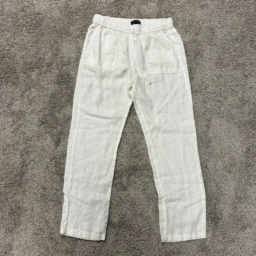 Banana Republic Womens S White 100% Linen Drawstring Elastic Waist Pants Coastal